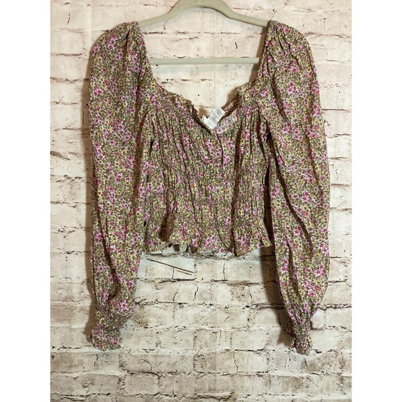 H&M Crop Top Women Medium Ditsy Micro Floral Milk Maid Babydoll Ruffles Romantic - Picture 11 of 13